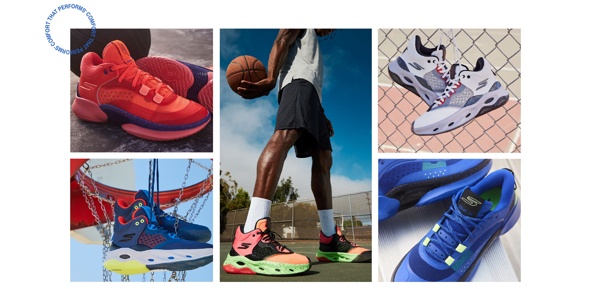 Basketball shoes grid with 5 pairs of Skechers basketball shoes