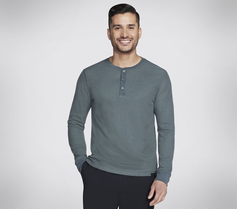 GO KNIT Waffle Henley, GREEN / BLACK, largeimage number 0