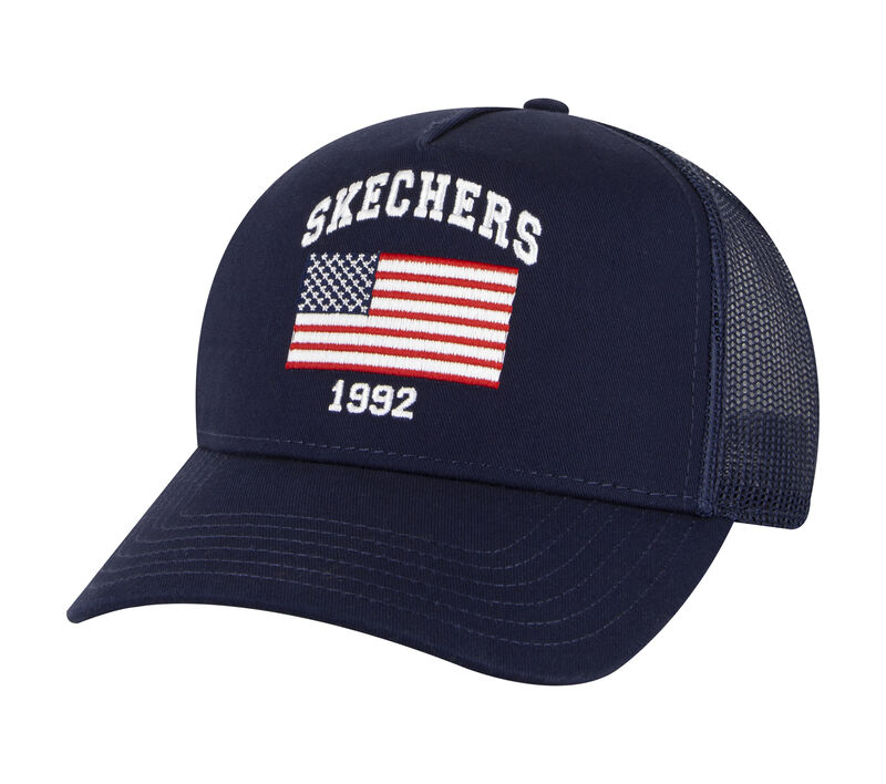 Skechers Accessories USA Flag Trucker Hat, BLEU MARINE, largeimage number 0