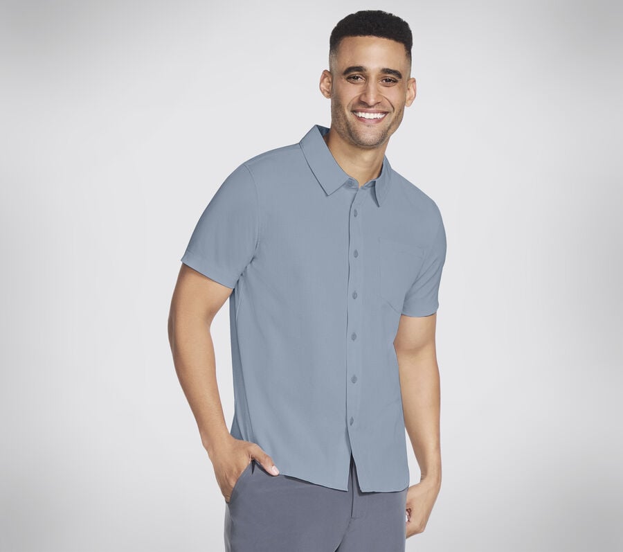 The GO WALK Air Short Sleeve Shirt, BLANC / BLEU, largeimage number 0