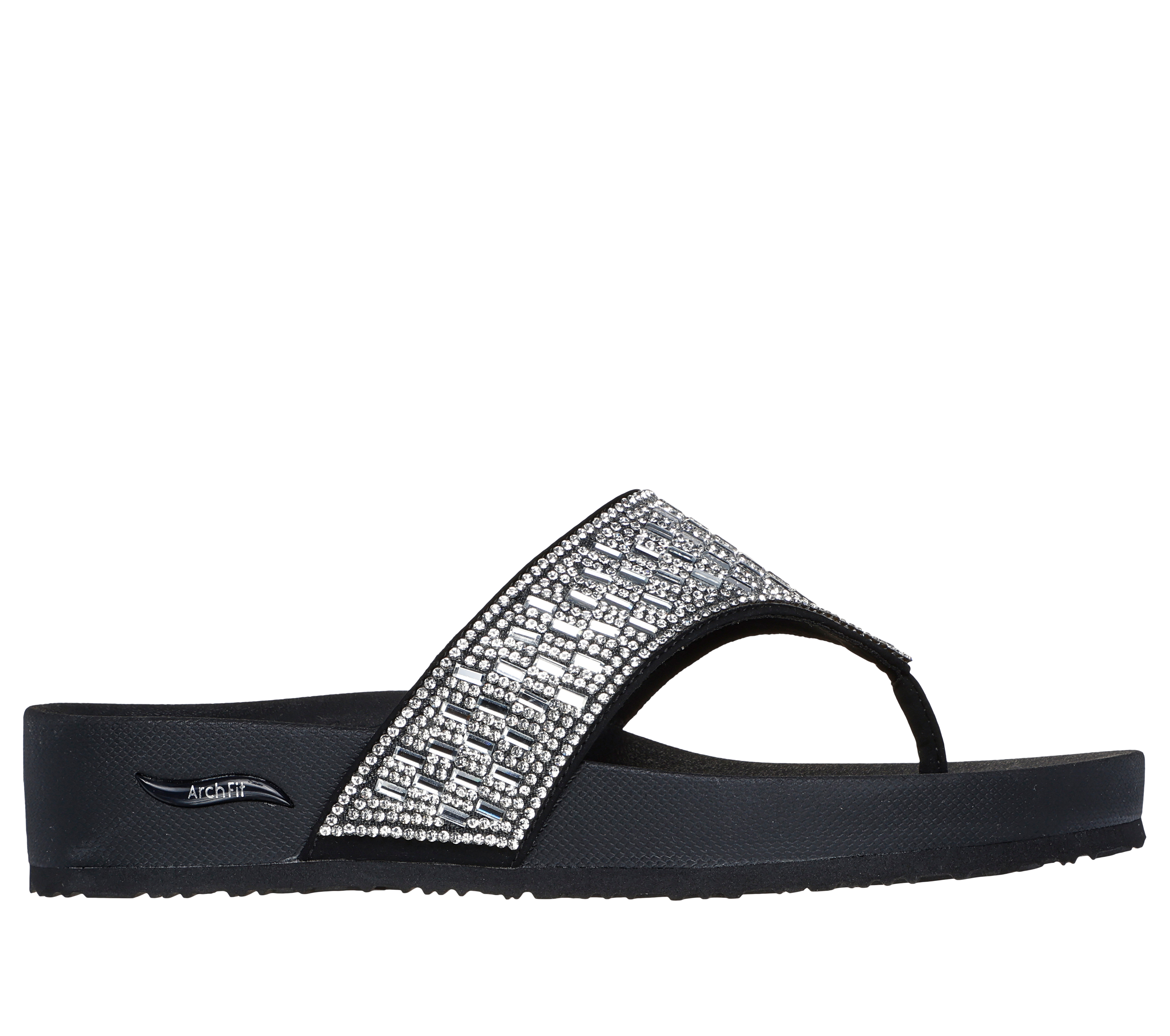 Skechers Yoga Mat Comfort Vinyasa Stone black/ silver Thong Sandal Womens  size 8