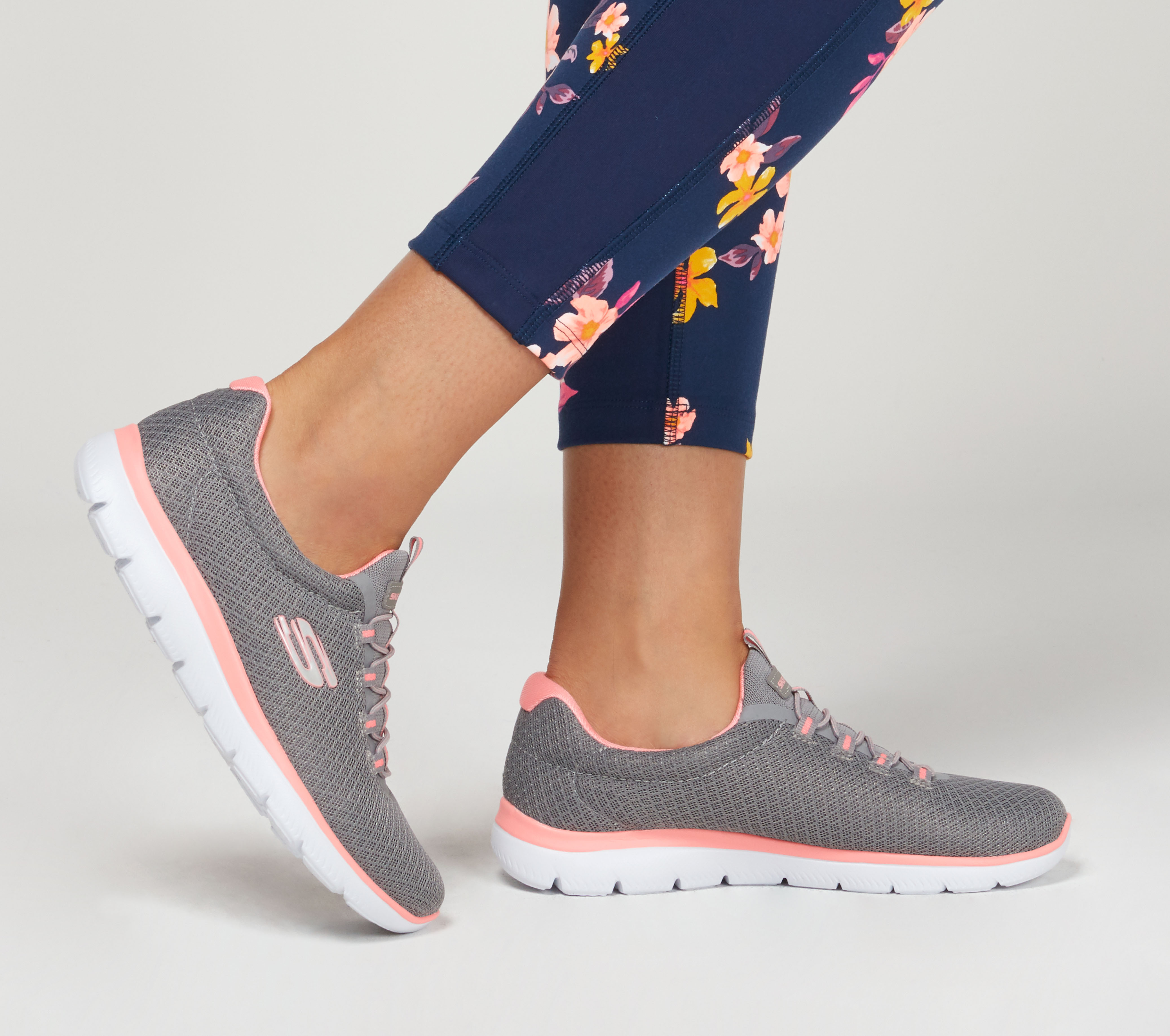 Grey and pink ladies skechers online