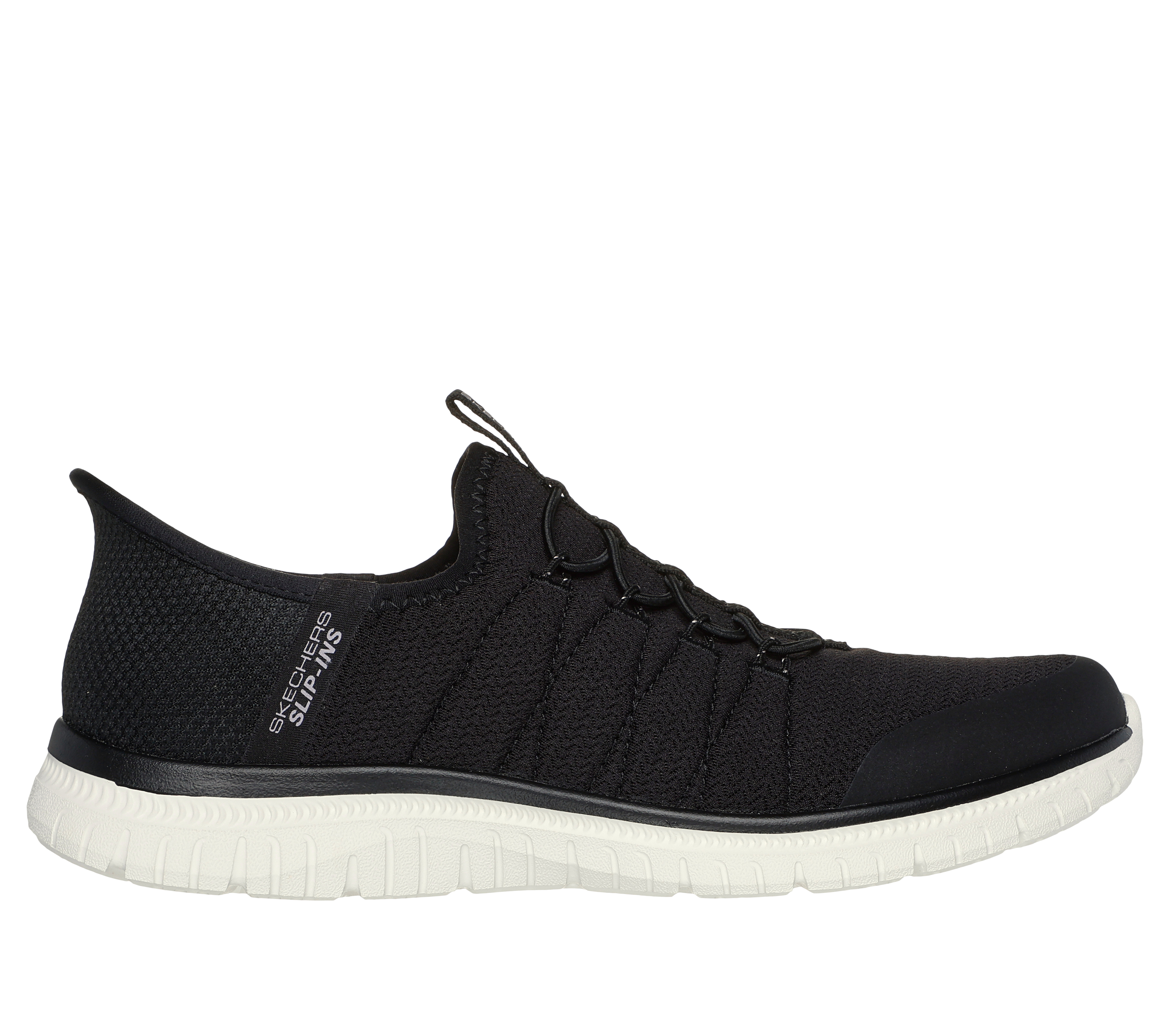 Black skechers bungee lace casual shoes best sale