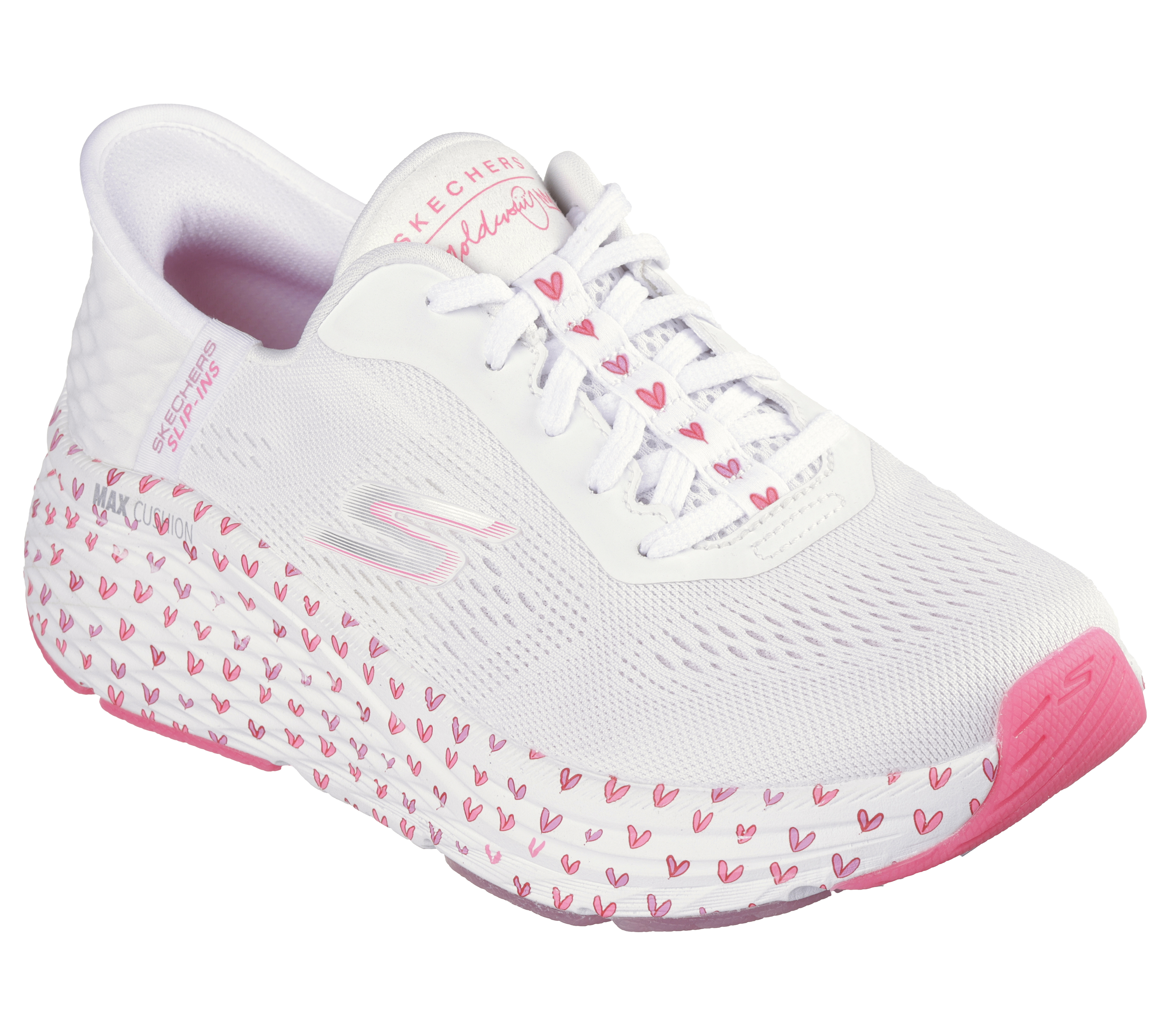 XL Sports - This fashion lace-up features a metallic print of the artist's  signature heart design on a synthetic duraleather upper with a Skechers  Air-Cooled Memory Foam® insole and a platform wedge