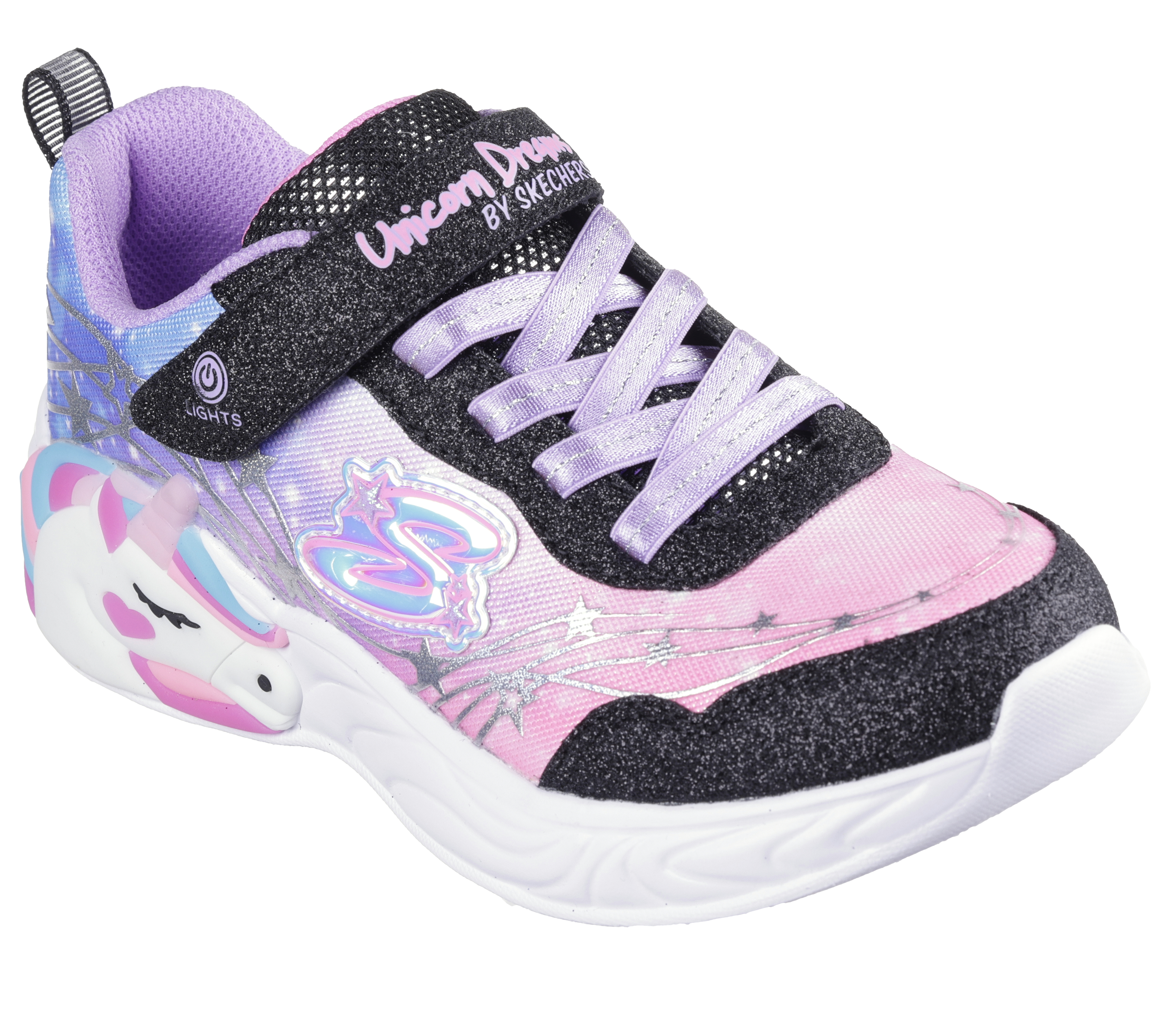 Skechers Girls S Lights Unicorn Dreams Running Shoe in Black Size 12 Medium