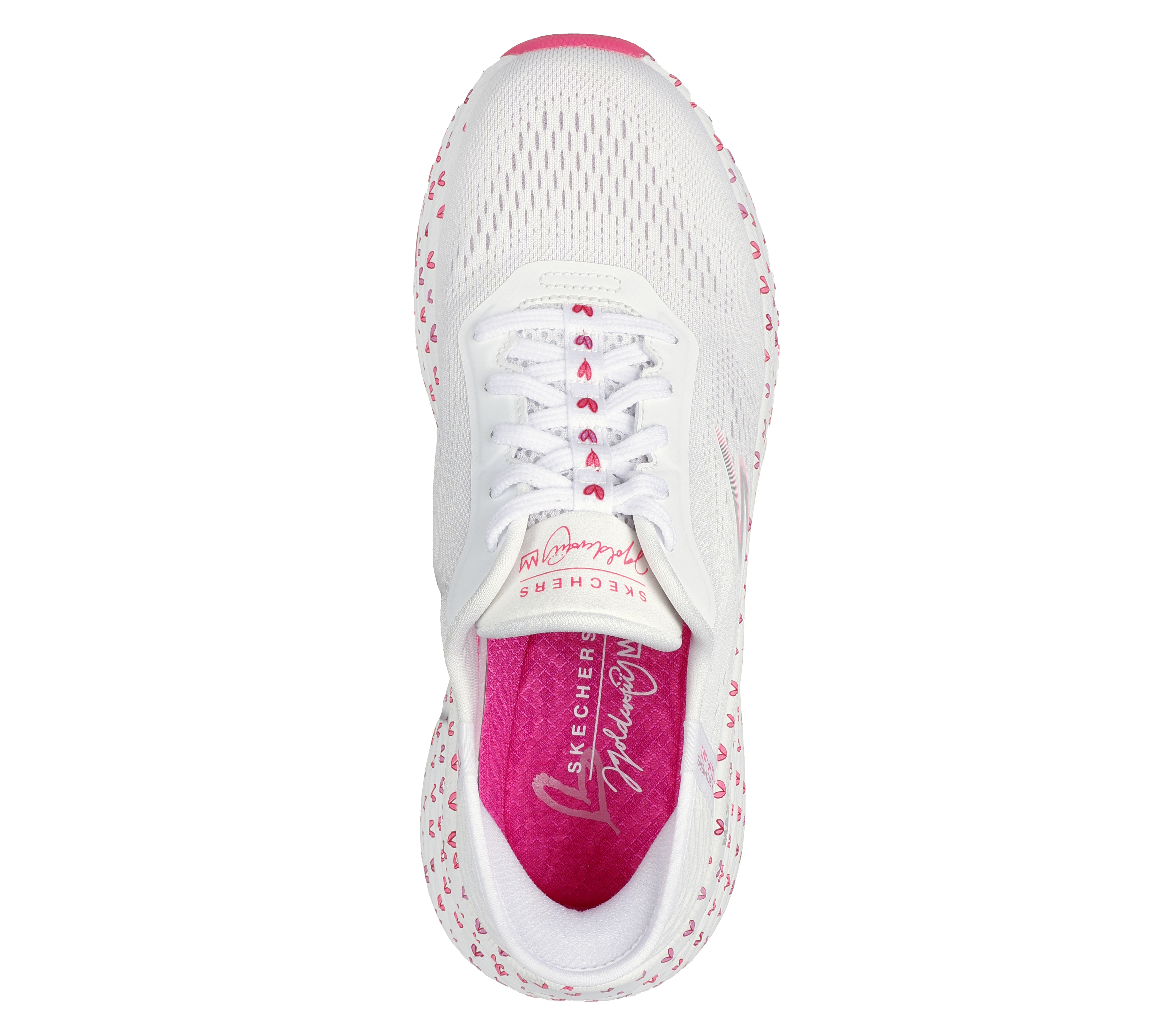 XL Sports - This fashion lace-up features a metallic print of the artist's  signature heart design on a synthetic duraleather upper with a Skechers  Air-Cooled Memory Foam® insole and a platform wedge